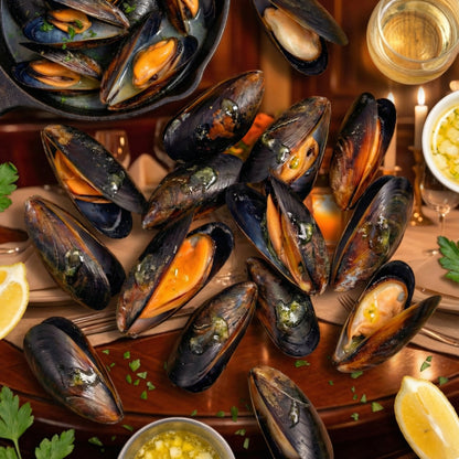 Frozen Blue Mussels in Half Shell – All-Natural, Rope-Cultured & Ocean-Fresh